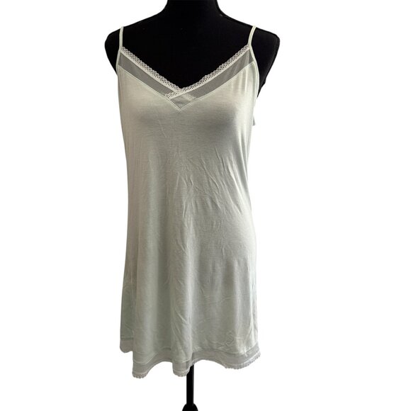 Victoria's Secret Lace Mesh Trim Green Slip Nightgown M - Picture 1 of 6